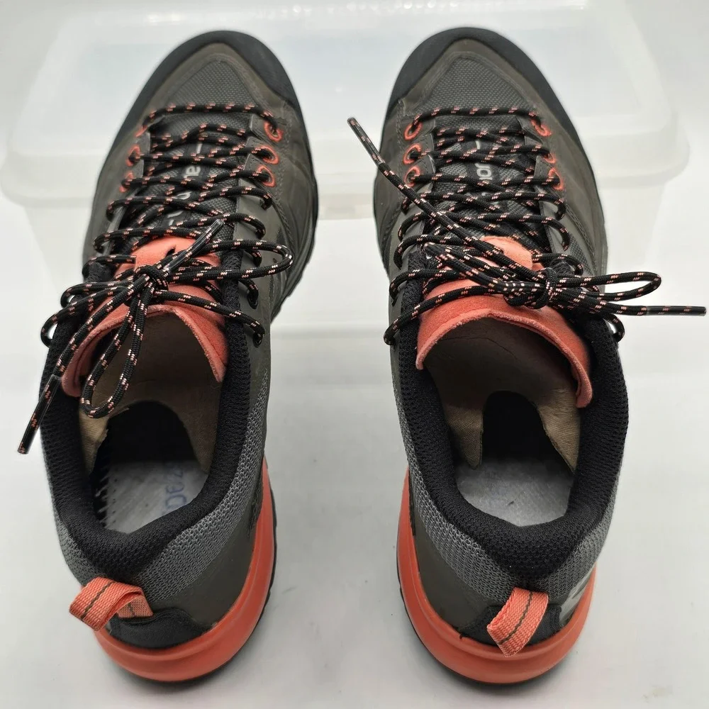 Salomon Shoes Womens Size 7 Gray Orange Low Top Hiking Trail Sneakers 398601